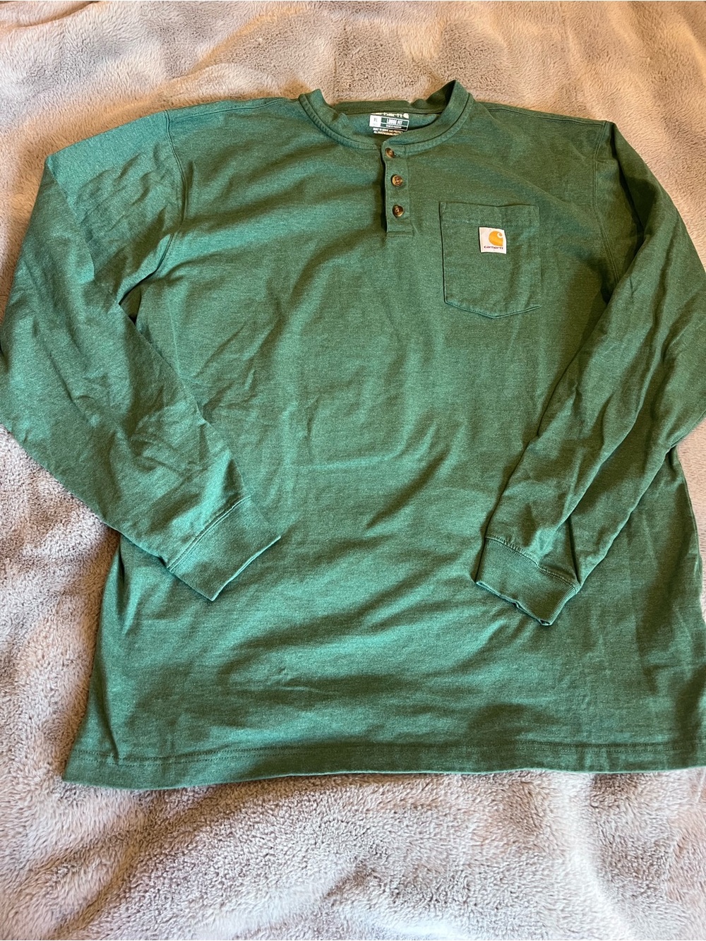 Carhartt Men’s Green Solid Loose Fit Henley Long Sleeve Pocket T-Shirt XL Tall